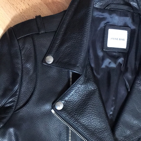 Anine Bing Moto Zipper Black Leather Jacket Size M - Picture 8 of 12